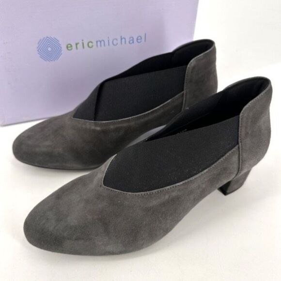 Eric Michael Gayle Women Suede Leather Block Heel Slip On Pumps Gray Size 40 10 - Picture 1 of 11